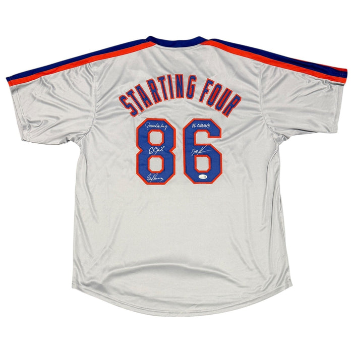 Gooden Darling Ojeda Fernandez Signed Custom Mets Jersey w/ 86 Champs JSA W COA-Powers Sports Memorabilia