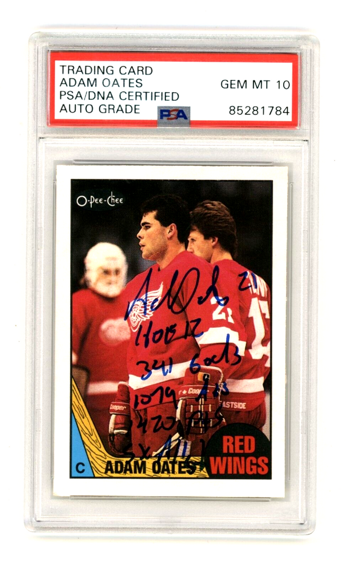 Adam Oates 1987-88 O-Pee-Chee OPC Rookie Card RC w/ 5 Insc. Signed PSA 10 Auto-Powers Sports Memorabilia