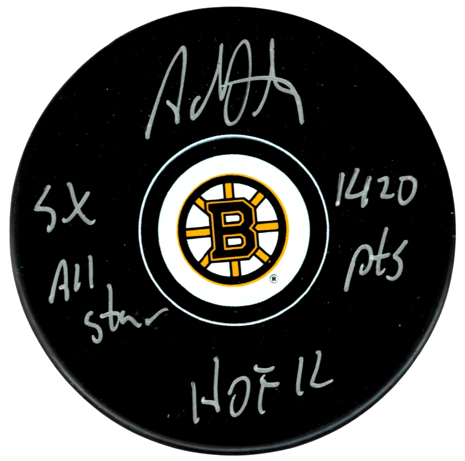 Adam Oates Signed Boston Bruins Puck w/ 3 Insc Beckett Witness BAS COA-Powers Sports Memorabilia