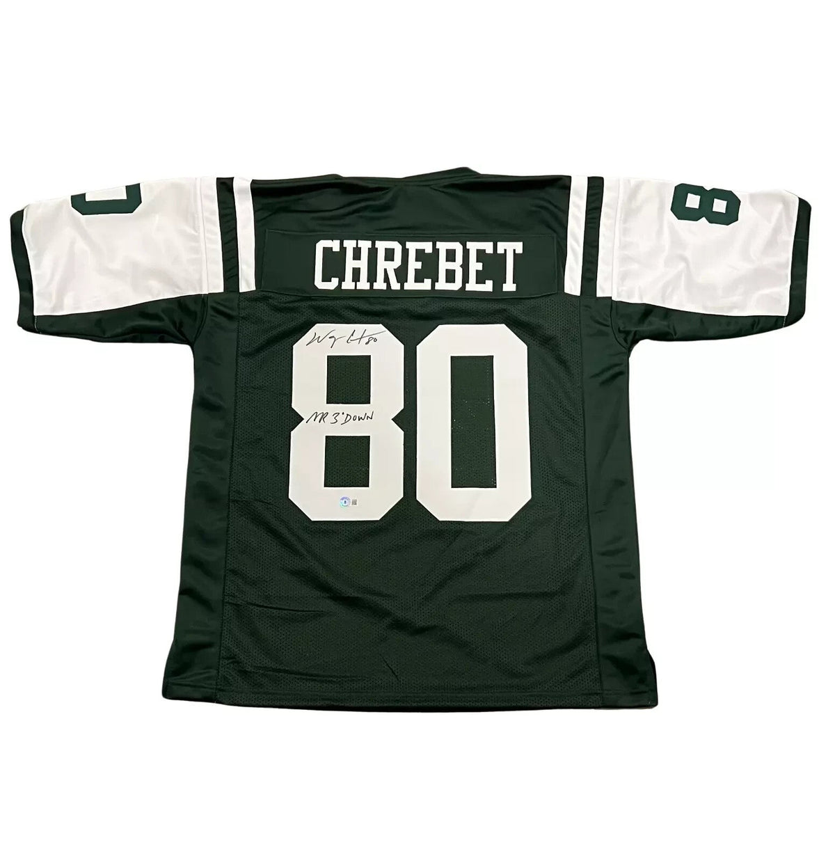 Wayne Chrebet Signed Jets Custom Jersey w/ Mr 3rd Down Beckett Witness BAS COA-Powers Sports Memorabilia