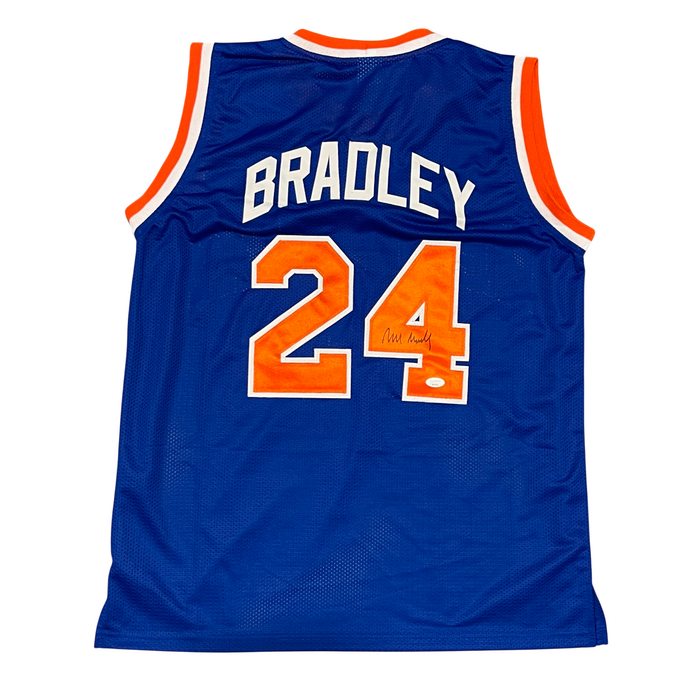 Bill Bradley Signed Custom Blue Jersey JSA Authenticated-Powers Sports Memorabilia