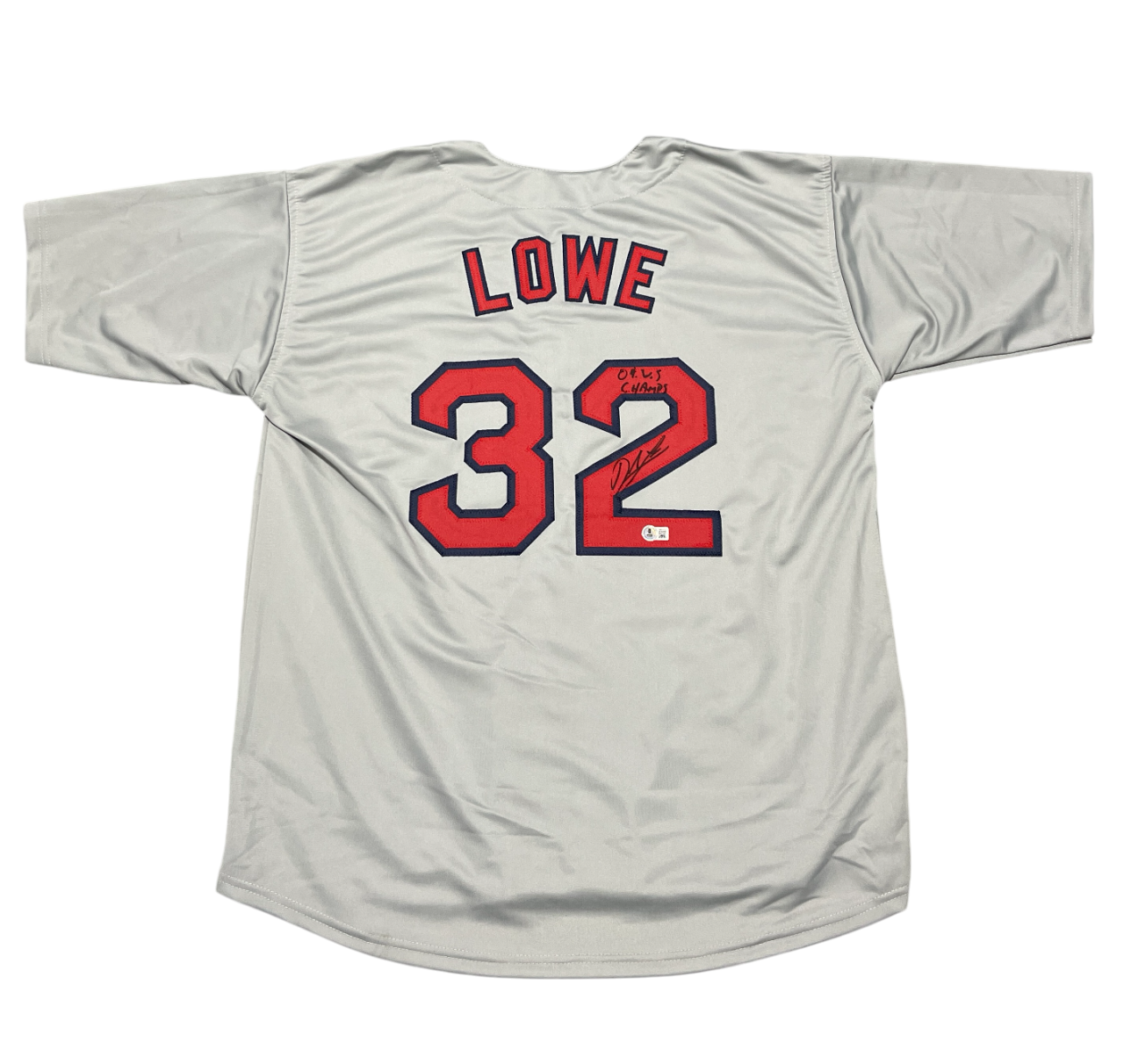 Derek Lowe Signed Custom Jersey w/ 04 WS Champs Beckett Authenticated-Powers Sports Memorabilia