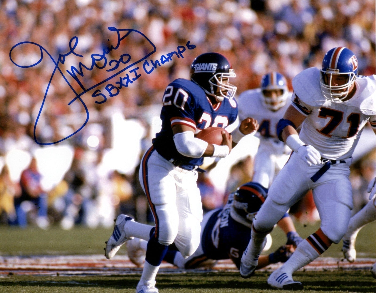 Joe Morris Signed New York Giants 8x10 Photo w/ SB XXI Champ LSCM Authenticated-Powers Sports Memorabilia