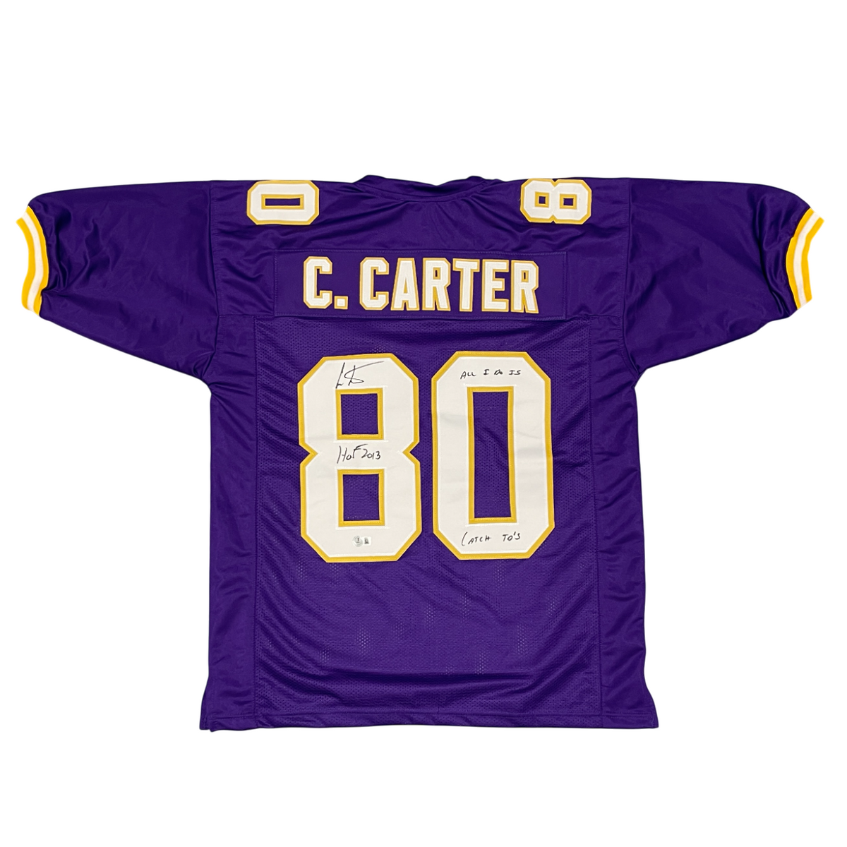 Cris Carter Signed Custom Jersey w/ 2 Insc Beckett Witness Authenticated-Powers Sports Memorabilia
