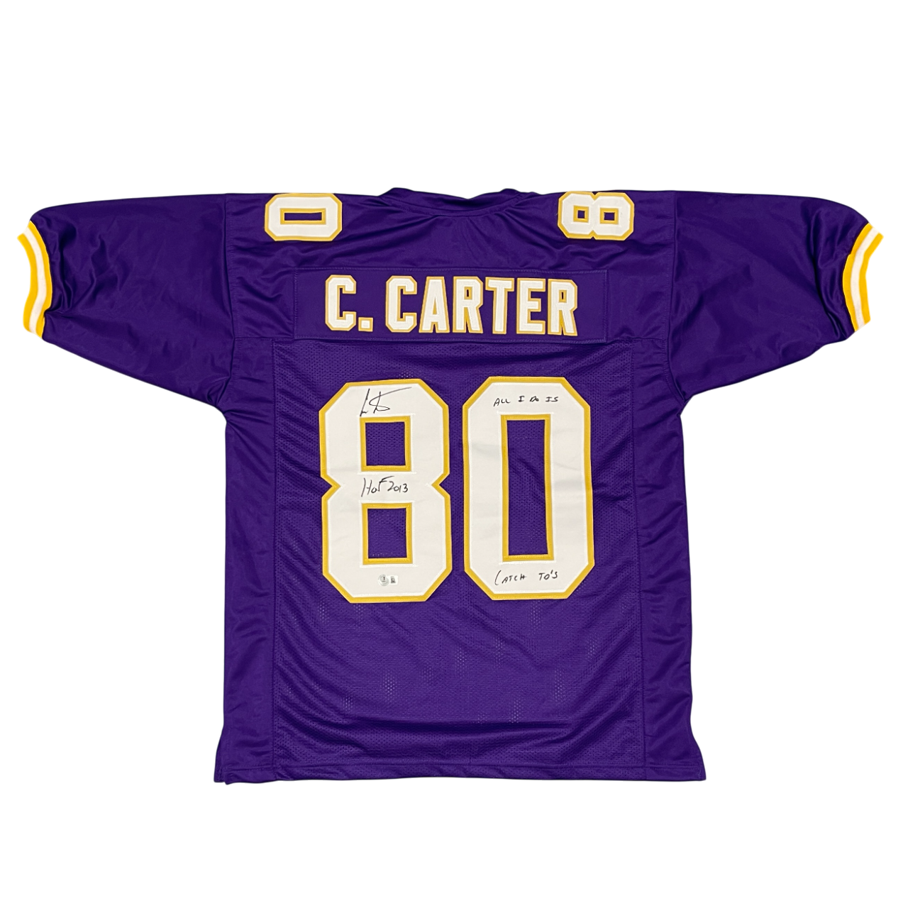 Cris Carter Signed Custom Jersey w/ 2 Insc Beckett Witness Authenticated-Powers Sports Memorabilia