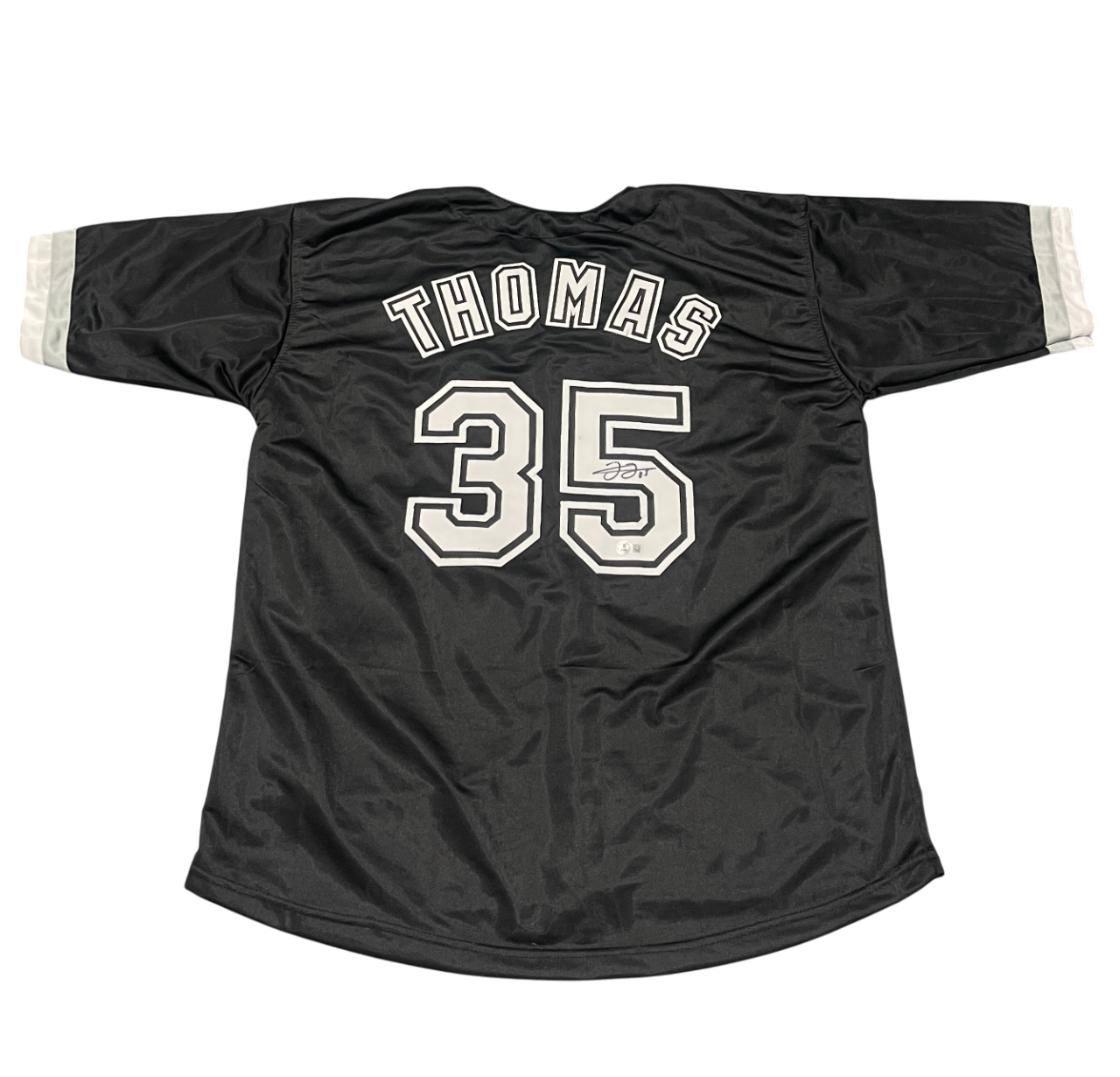 Frank Thomas Signed Custom Black Jersey Beckett Witness Authenticated-Powers Sports Memorabilia