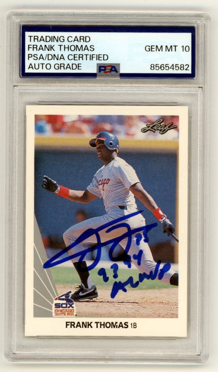 Frank Thomas 1990 Leaf #300 Signed Rookie RC w/ 93 94 AL MVP Insc PSA 10 Auto-Powers Sports Memorabilia