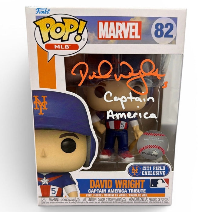 David Wright Signed Citi Field SGA Funko Pop #82 w/ Captain America Insc JSA Authenticated-Powers Sports Memorabilia