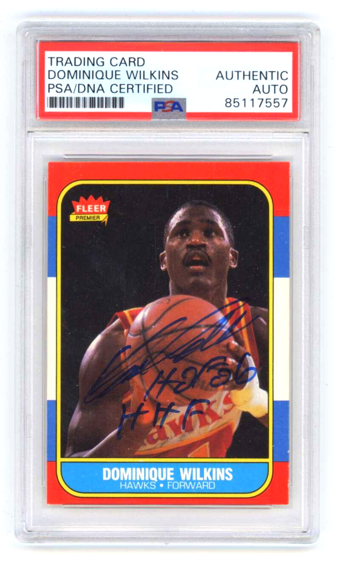 Dominique Wilkins 1986-87 Fleer #121 Rookie RC 2 Insc Signed Auto PSA Authentic-Powers Sports Memorabilia