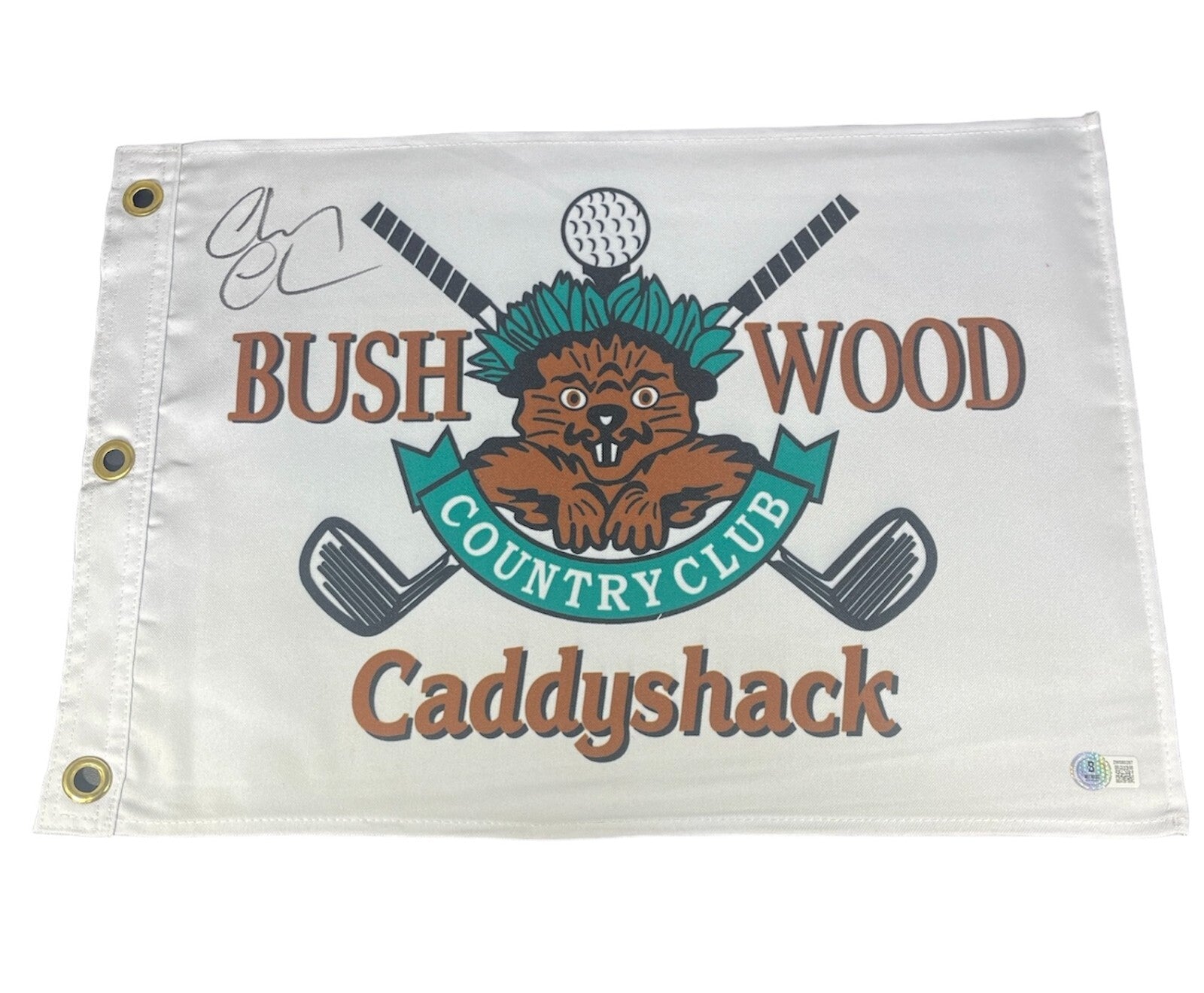 Chevy Chase Signed Auto Caddyshack Bushwood Country Club Golf Flag Beckett Authenticated-Powers Sports Memorabilia