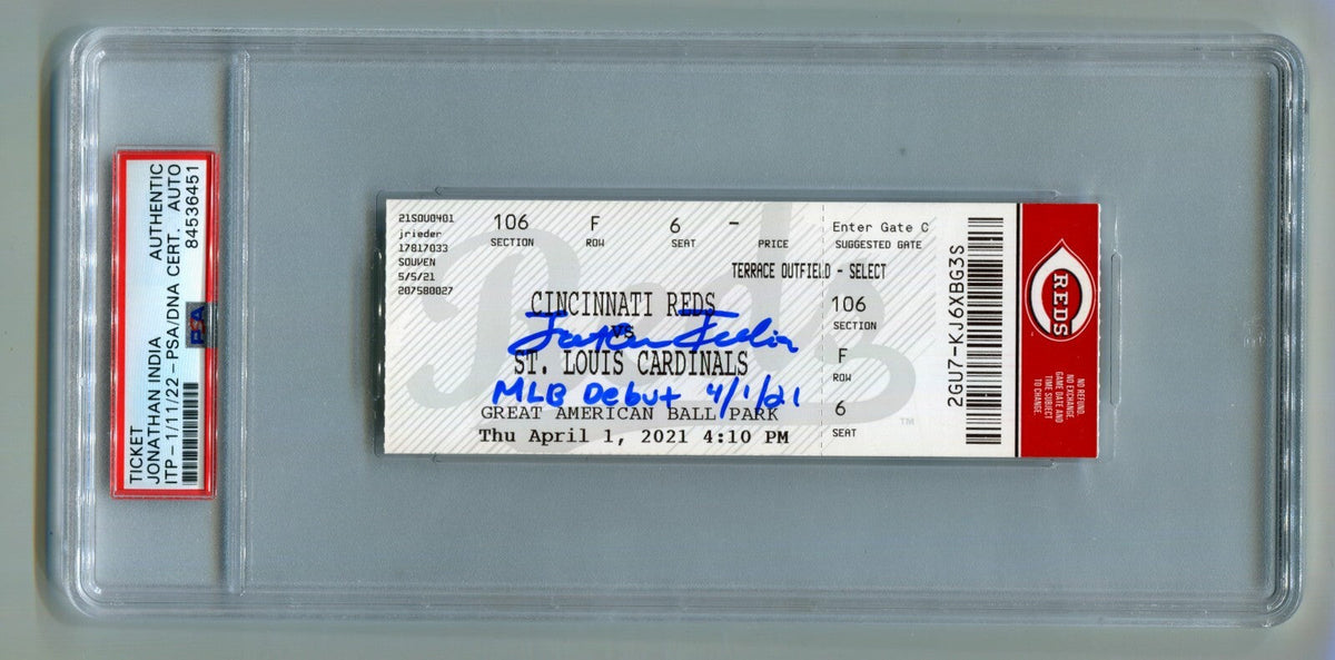Jonathan India Signed MLB Debut Ticket 4/1/2021 w Inscription PSA/DNA Authenticated-Powers Sports Memorabilia