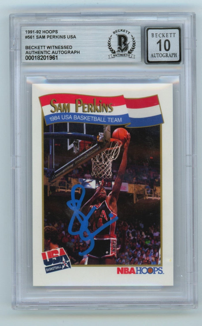 Sam Perkins 1991-92 NBA Hoops #561 Team USA Signed Beckett BGS 10 Auto HOF-Powers Sports Memorabilia