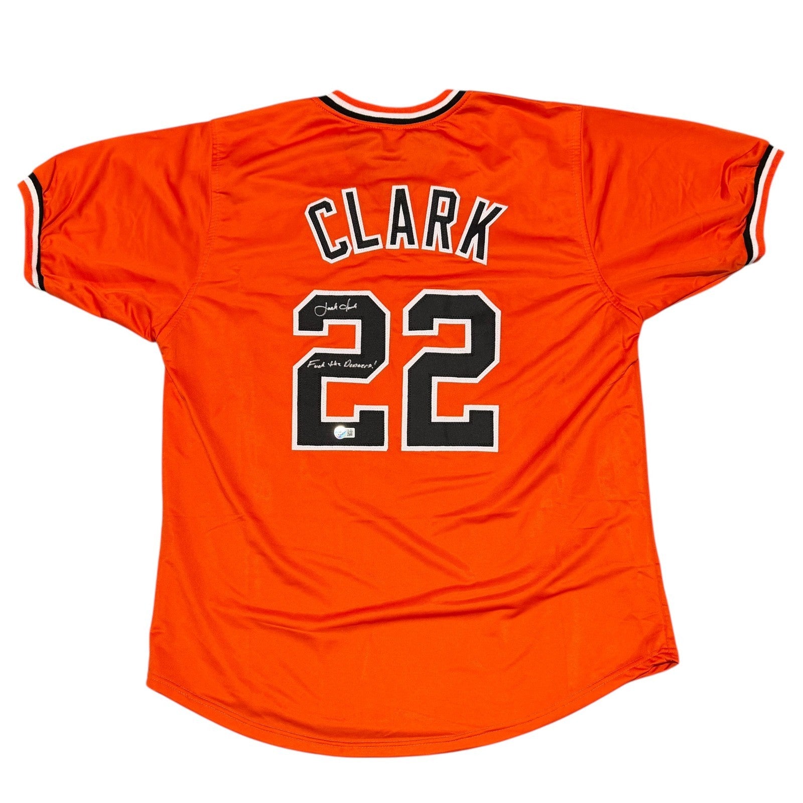 Jack Clark Signed Giants Custom Jersey w/ F**k the Beckett W Beckett Authenticated-Powers Sports Memorabilia