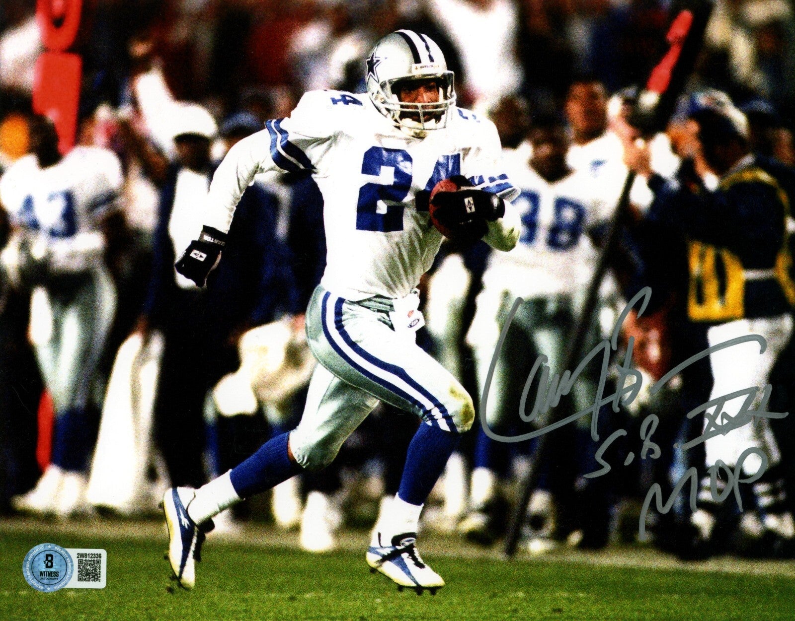Larry Brown Signed Dallas Cowboys 8x10 Photo w/ SB XXX MVP Beckett Witness Authenticated-Powers Sports Memorabilia