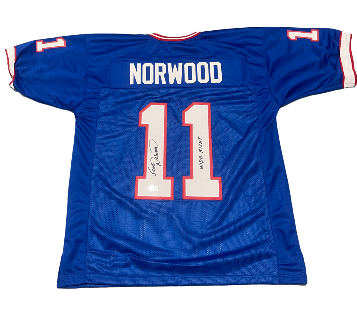 Scott Norwood Signed Custom Jersey w/ Wide Right Beckett W Beckett Authenticated-Powers Sports Memorabilia