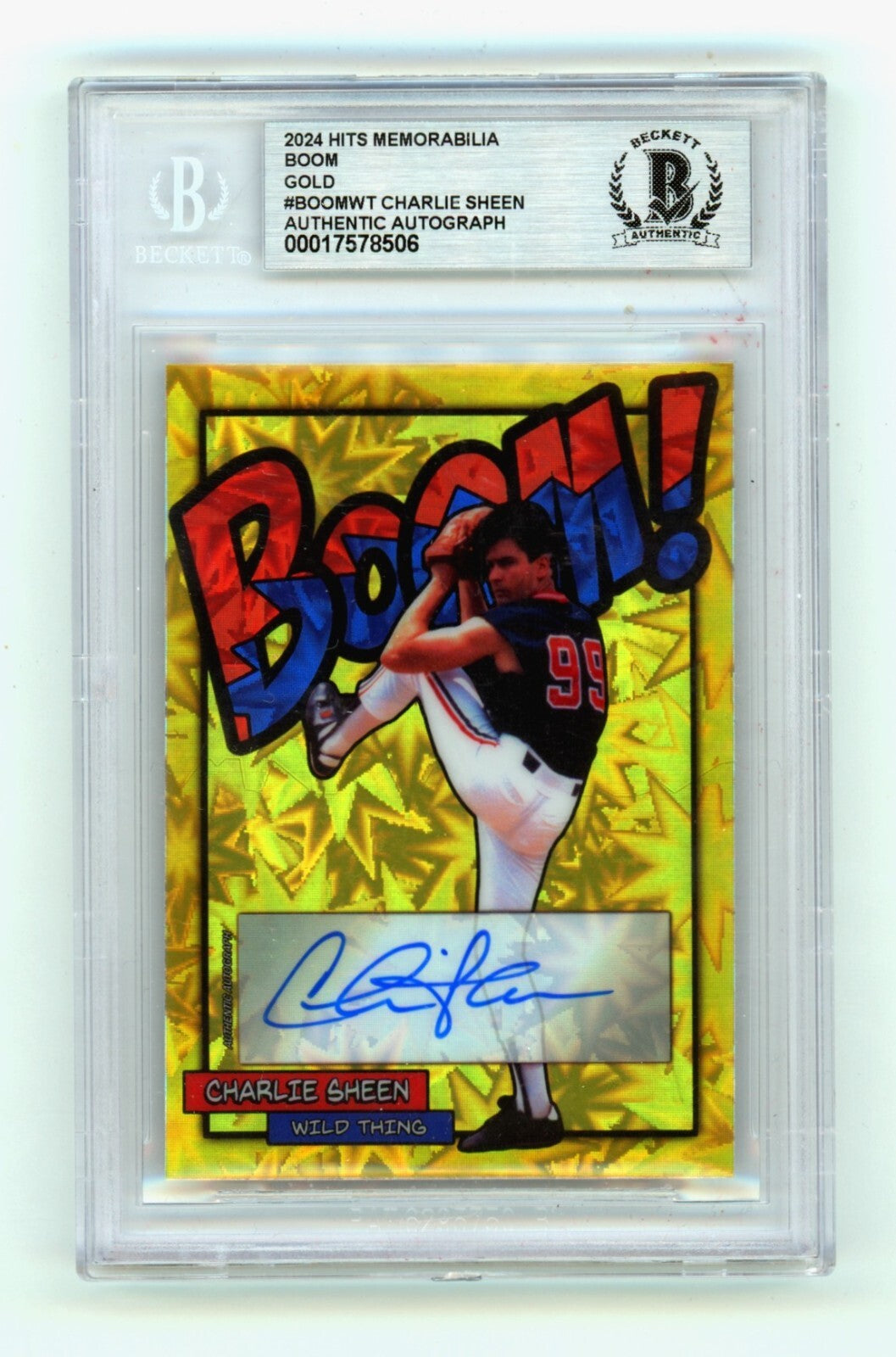 Charlie Sheen 2024 Hits Memorabilia BOOM Gold /10 Signed BGS BAS Auto Wild Thing-Powers Sports Memorabilia