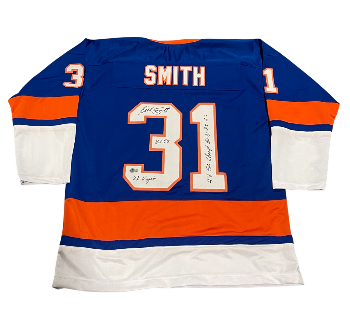 Billy Smith Signed New York Islanders Custom Jersey w/ 3 Insc Beckett W BAS COA-Powers Sports Memorabilia