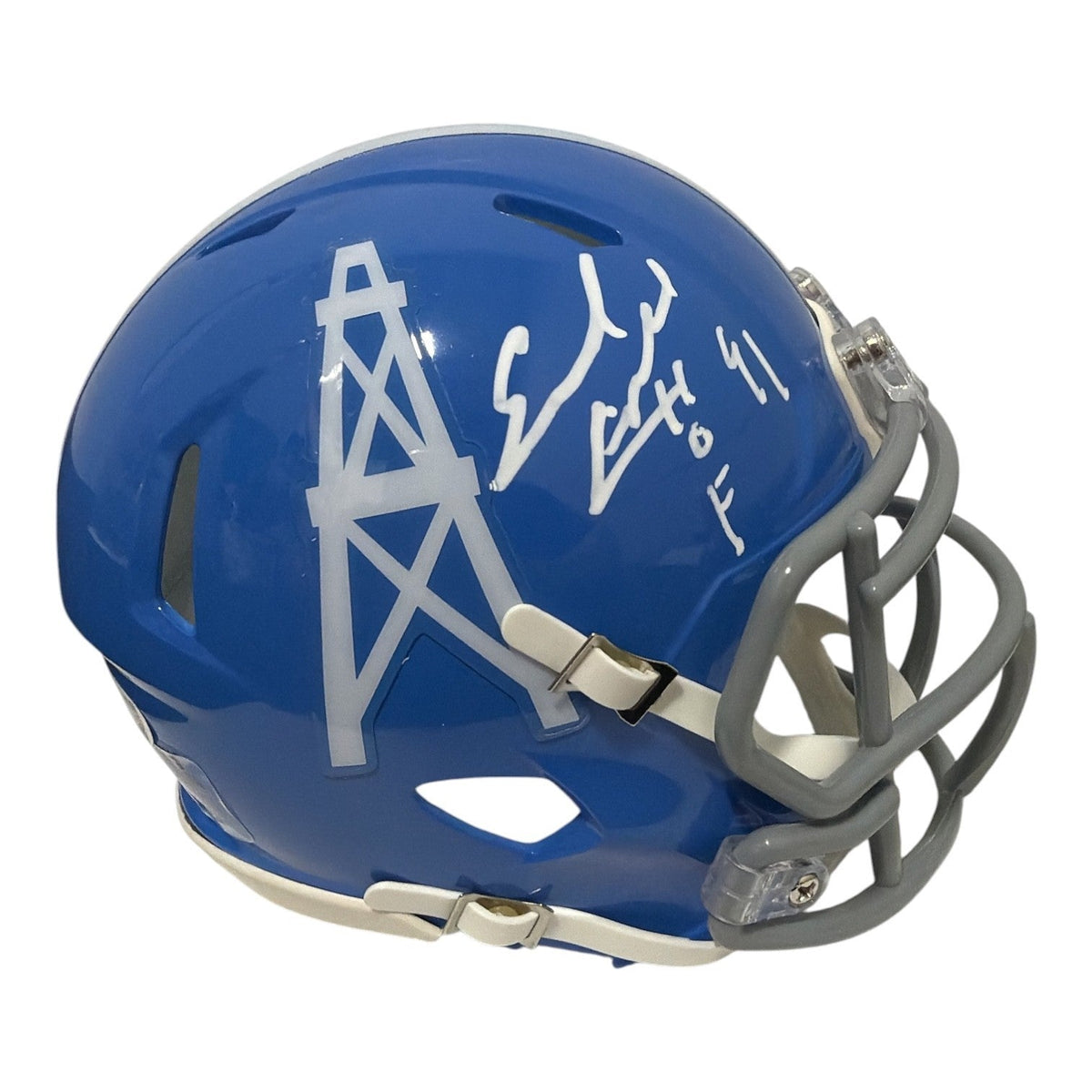 Earl Campbell Signed Houston Oilers Blue TB Mini Helmet w HOF 91 JSA Witness COA-Powers Sports Memorabilia