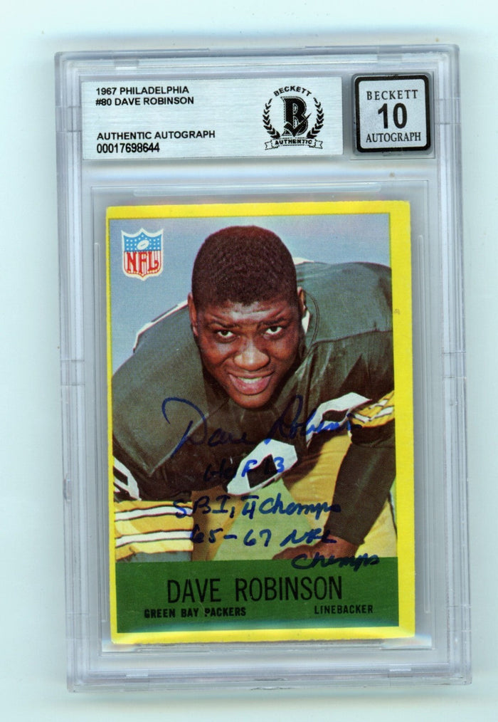 Dave Robinson 1967 Philadelphia #80 Signed Rookie RC w 3 Insc HOF BGS 10 Auto B-Powers Sports Memorabilia