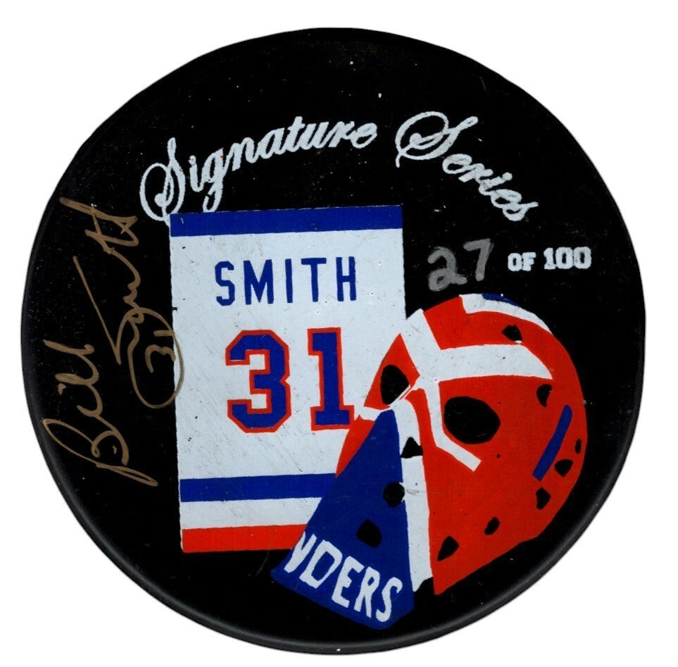Billy Smith Signed Islanders Puck Signature Series LE /100 Beckett Wit BAS COA-Powers Sports Memorabilia