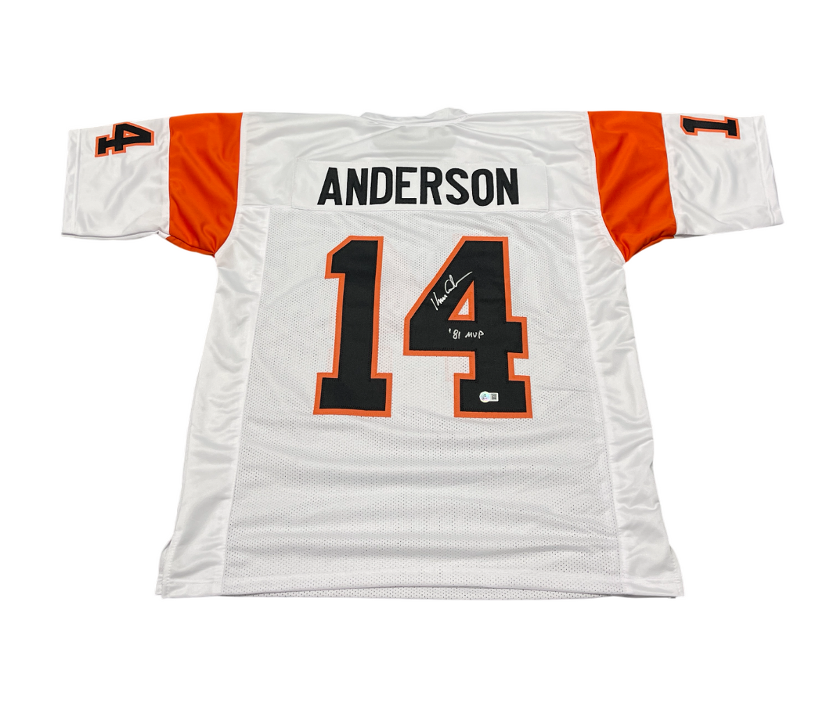 Ken Anderson Signed Custom Jersey w/ 81 MVP Beckett Witness Authenticated-Powers Sports Memorabilia