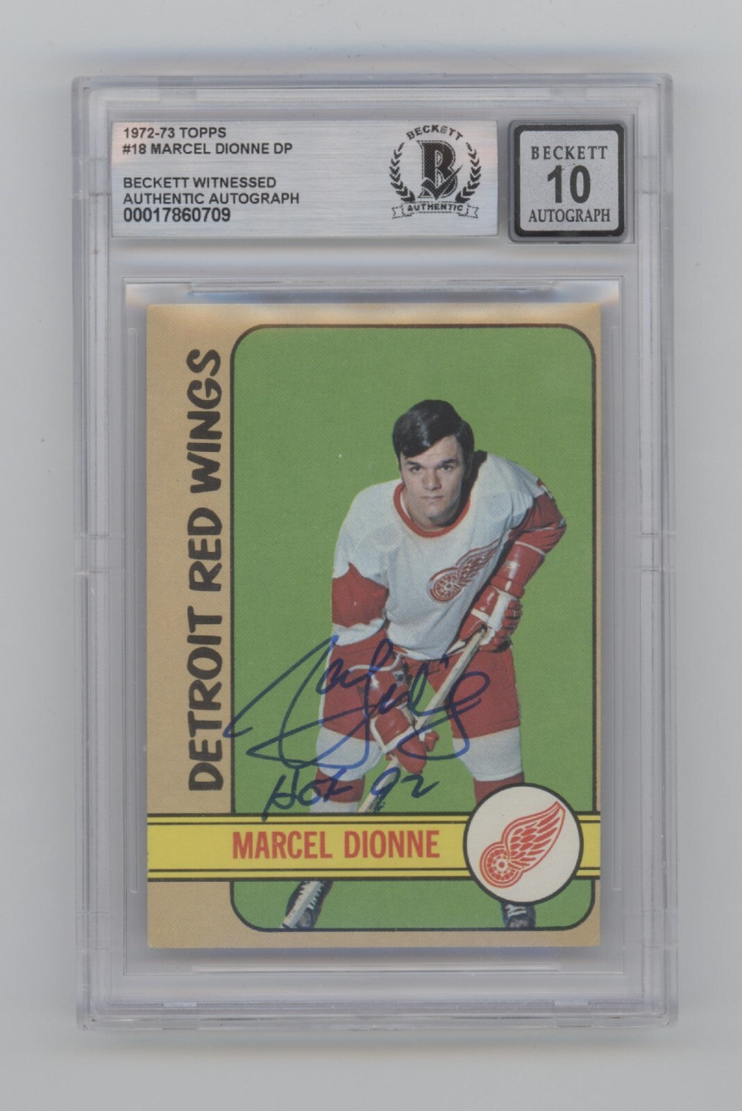 Marcel Dionne 1972-73 Topps #18 Signed w/HOF 92 Beckett BGS 10 Auto Red Wings-Powers Sports Memorabilia