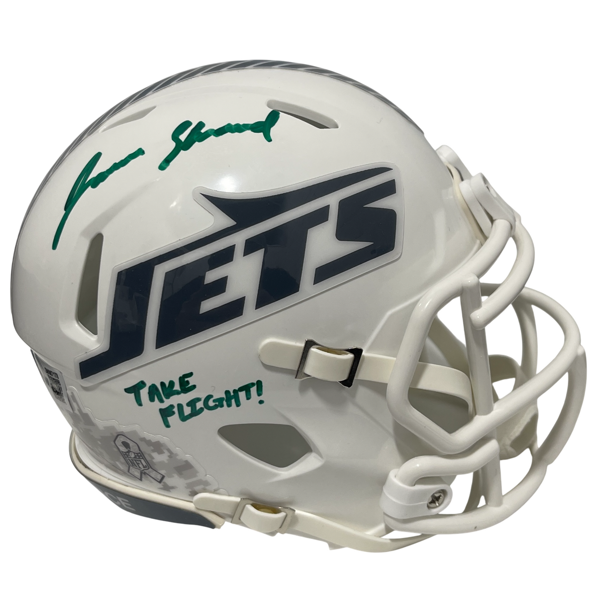 Jamien Sherwood Signed Jets Salute 24 Mini Helmet Take Flight Beckett W Beckett Authenticated-Powers Sports Memorabilia