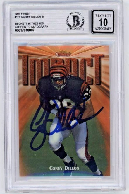 Corey Dillon 1997 Finest #176 Rookie RC Signed Beckett Witness BAS BGS 10 Auto-Powers Sports Memorabilia