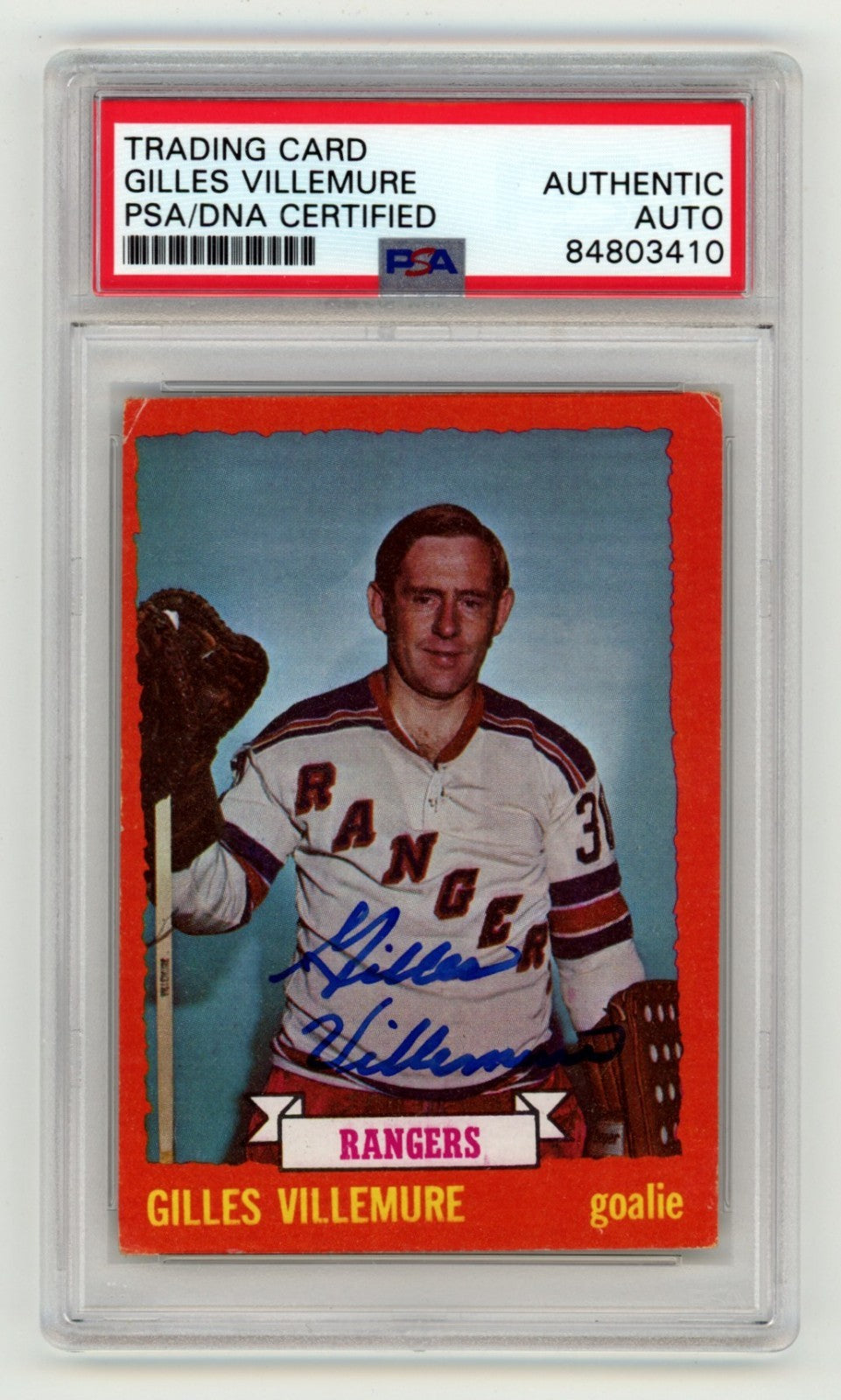 Gilles Villemure 1973-74 Topps #153 Signed Auto PSA Authentic Auto NY Rangers-Powers Sports Memorabilia