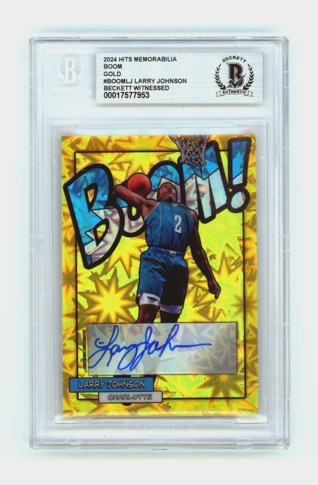 Larry Johnson 2024 Hits Memorabilia BOOM Gold /10 Signed BGS BAS Auto Charlotte-Powers Sports Memorabilia