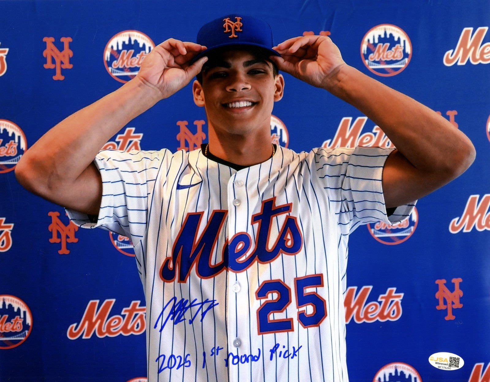 Mitch Voit Signed New York Mets 11x14 Photo w/ 2025 1st Rd Pick JSA Witness Authenticated-Powers Sports Memorabilia