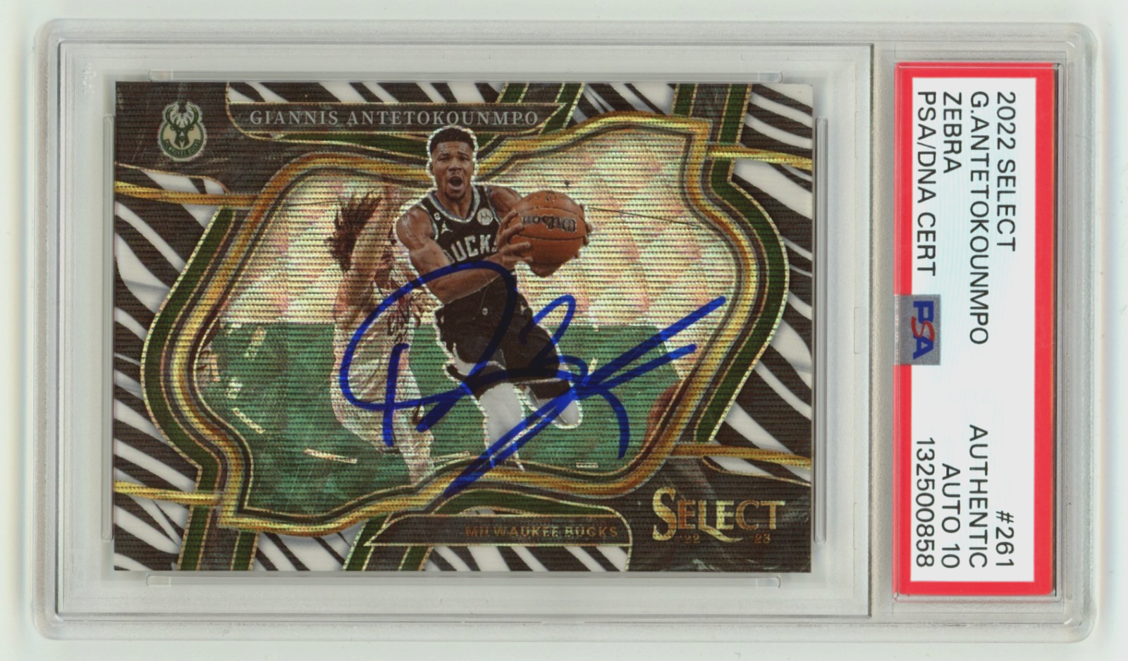 Giannis Antetokounmpo 2022-2023 Panini Select Zebra Prizm Signed PSA 10 Auto-Powers Sports Memorabilia