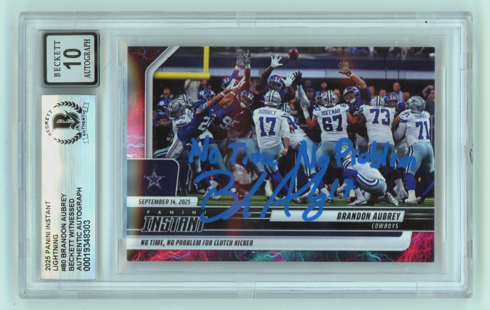 Brandon Aubrey 2025 Panini Instant Lightning Signed Insc #/5 Beckett BGS 10 Auto-Powers Sports Memorabilia