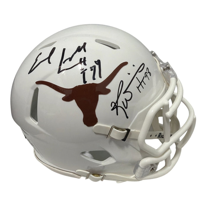 Earl Campbell & Ricky Williams Signed Texas Mini Helmet w/ HT Insc JSA Witness Authenticated-Powers Sports Memorabilia