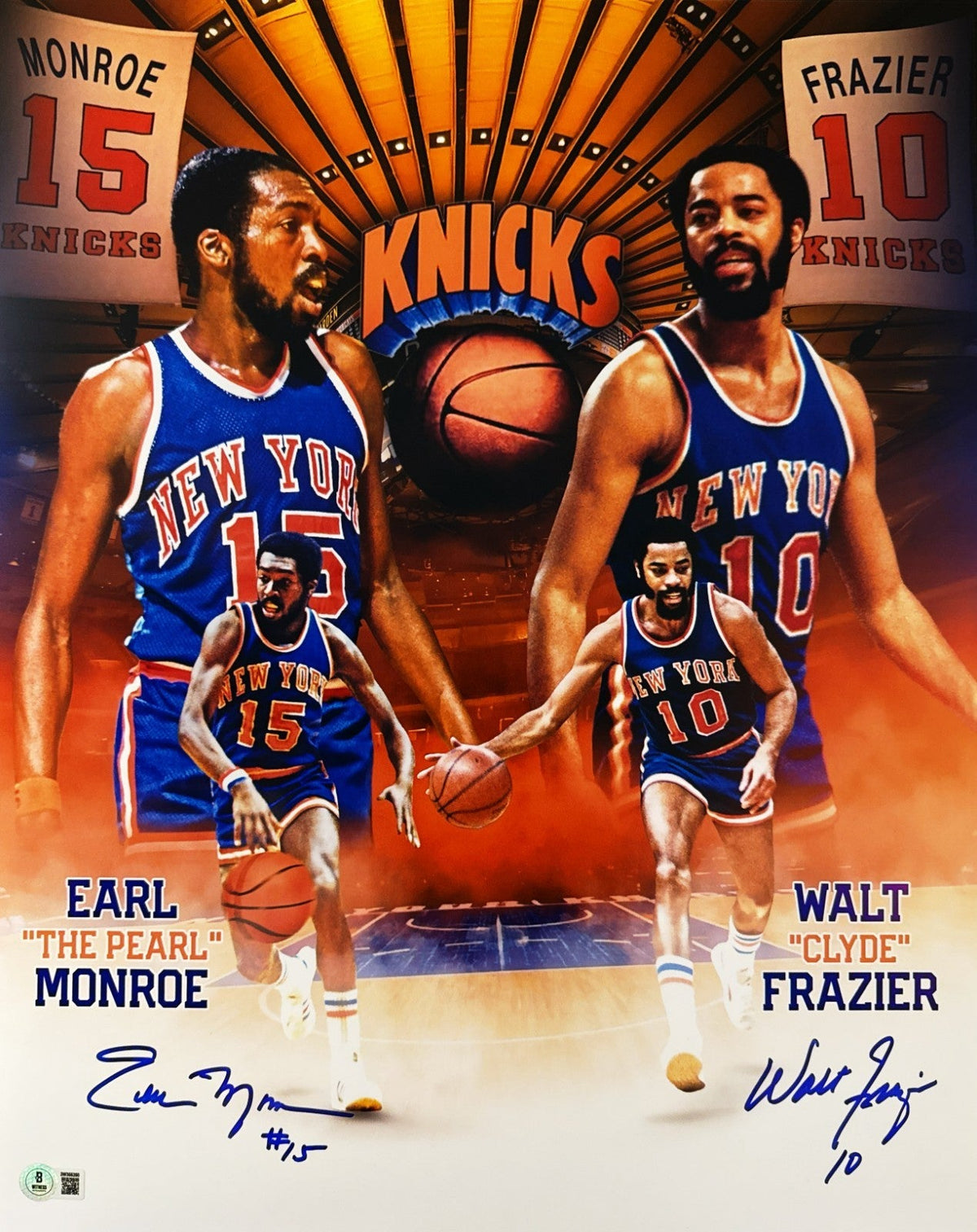 Earl Monroe & Walt Frazier Dual Signed 16x20 Photo LE # Beckett Witness Authenticated-Powers Sports Memorabilia