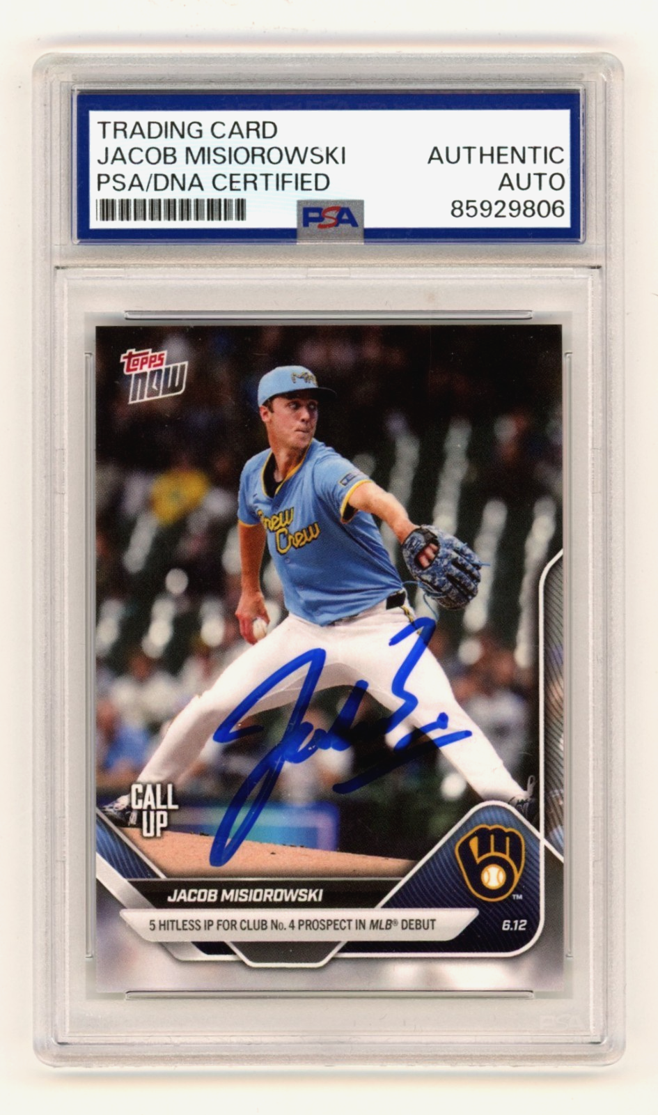 Jacob Misiorowski 2025 Topps Now #291 Call Up Signed Auto RC PSA Authentic Auto-Powers Sports Memorabilia
