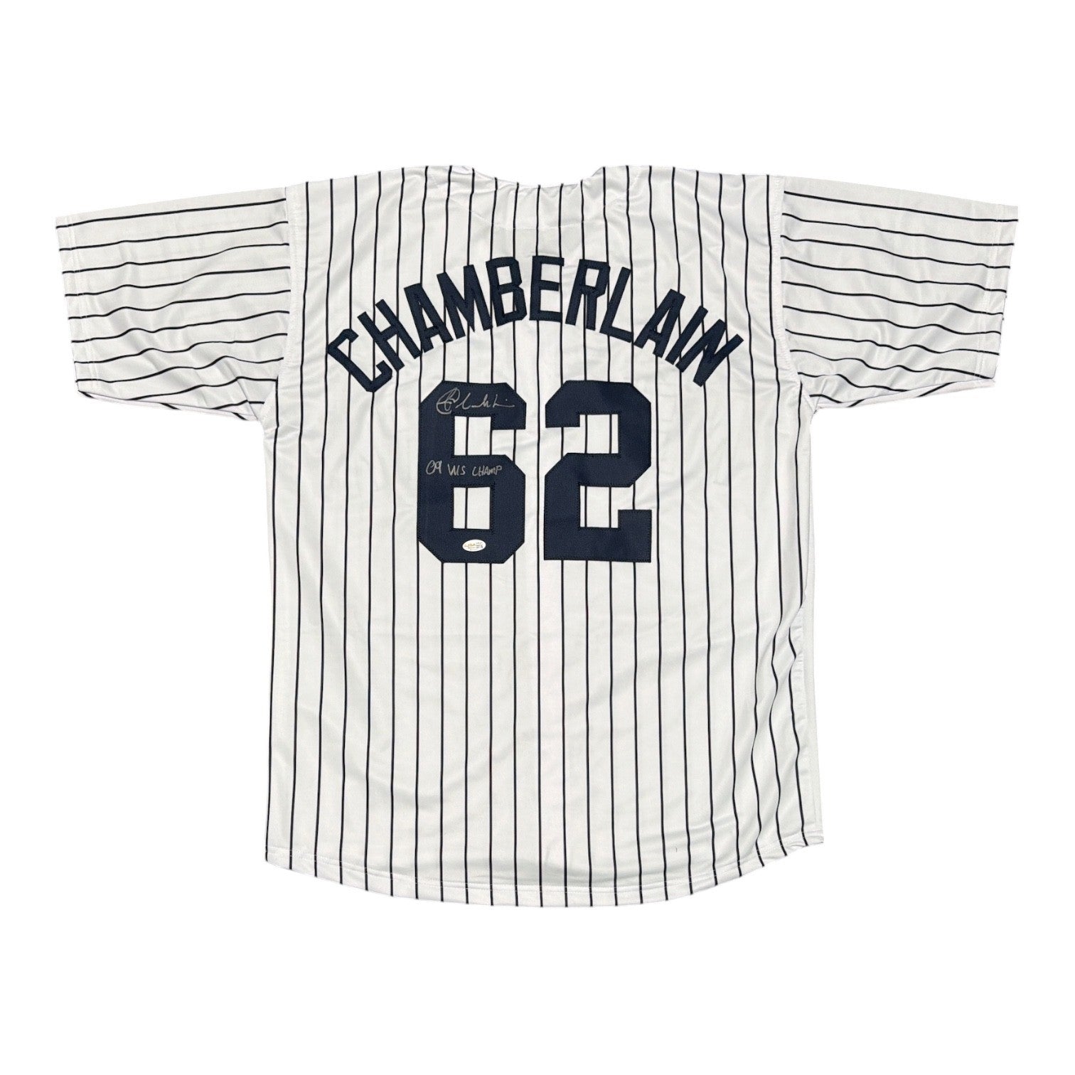 Joba Chamberlain Signed Custom Jersey w/ 09 WS Champs JSA Witness Authenticated-Powers Sports Memorabilia