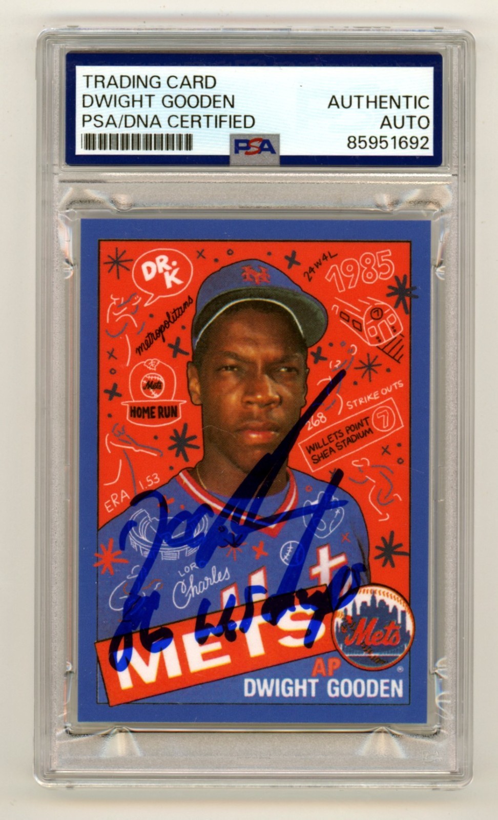 Dwight Doc Gooden Signed Topps Project 2020 #184 w/ 86 WS Champs PSA Auto-Powers Sports Memorabilia