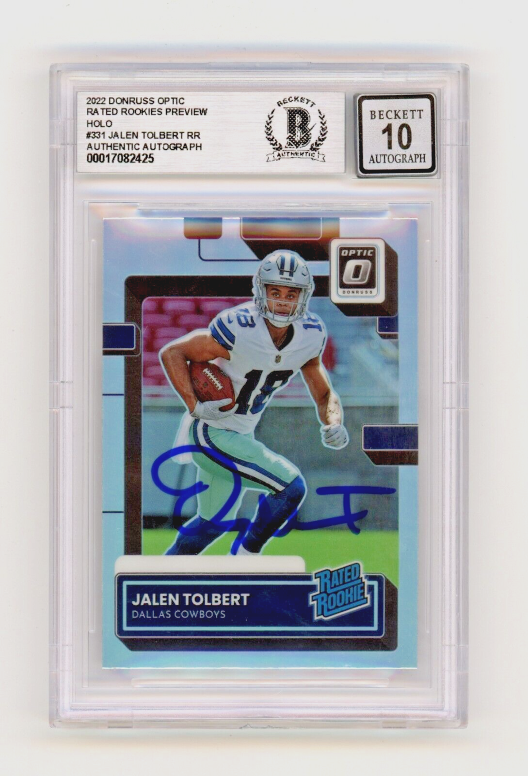 Jalen Tolbert 2022 Donruss Optic Rated Rookie Preview Holo #331 BAS BGS 10 Auto-Powers Sports Memorabilia