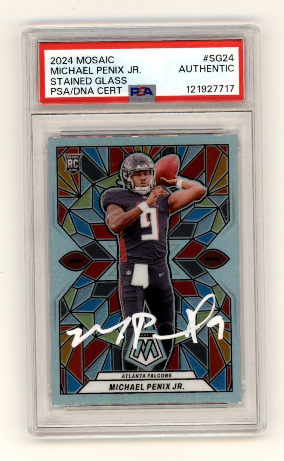 Michael Penix Jr. 2024 Mosaic Stained Glass Case Hit SP Signed RC PSA Auto-Powers Sports Memorabilia