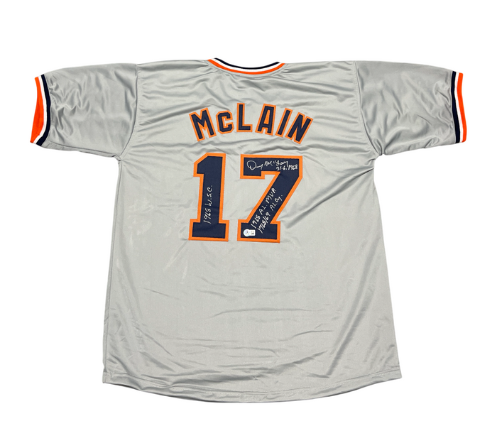 Denny McLain Signed Tigers Custom Grey Jersey w/ 4 Insc Beckett Wit BAS COA-Powers Sports Memorabilia