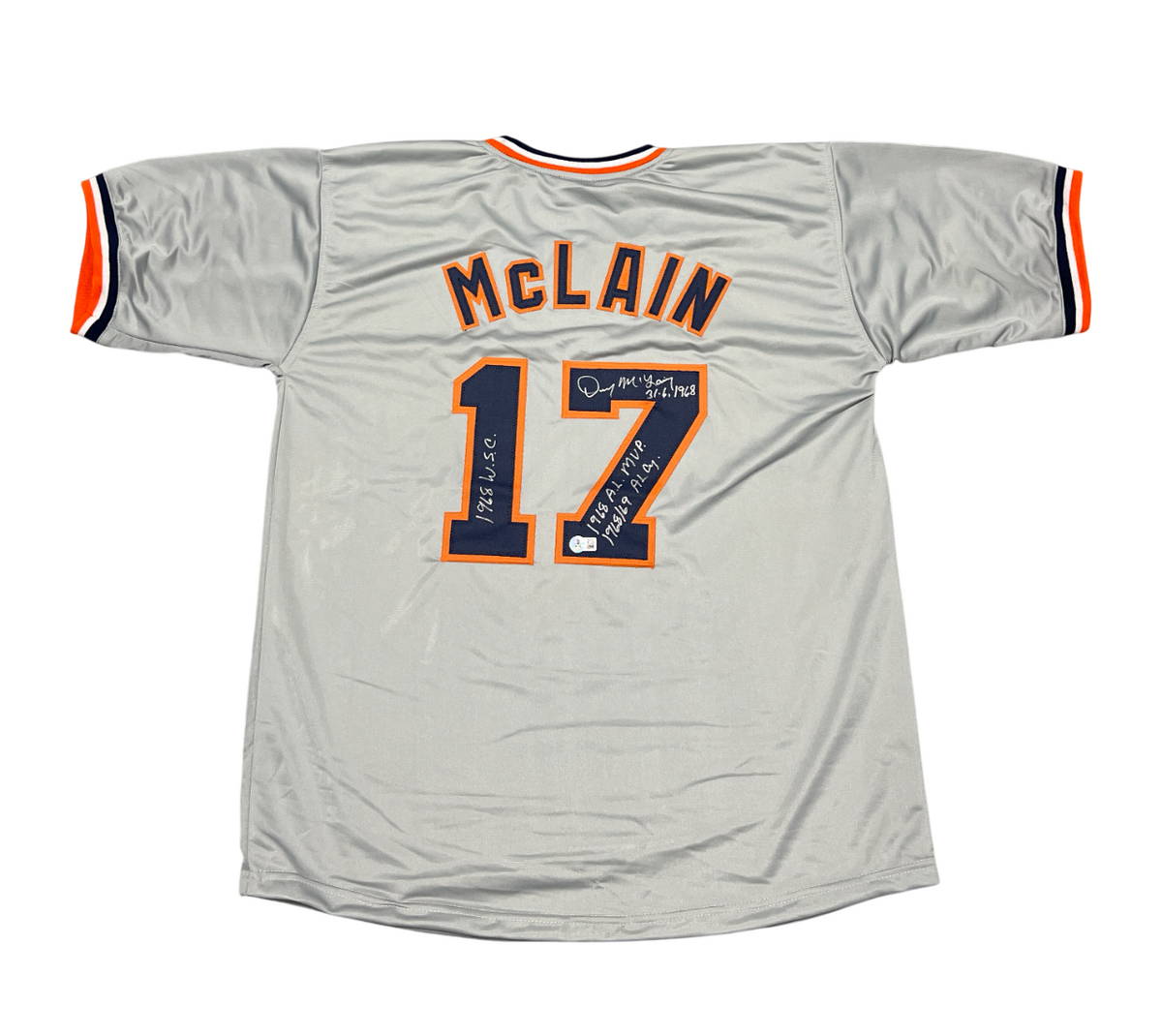 Denny McLain Signed Tigers Custom Grey Jersey w/ 4 Insc Beckett Wit BAS COA-Powers Sports Memorabilia