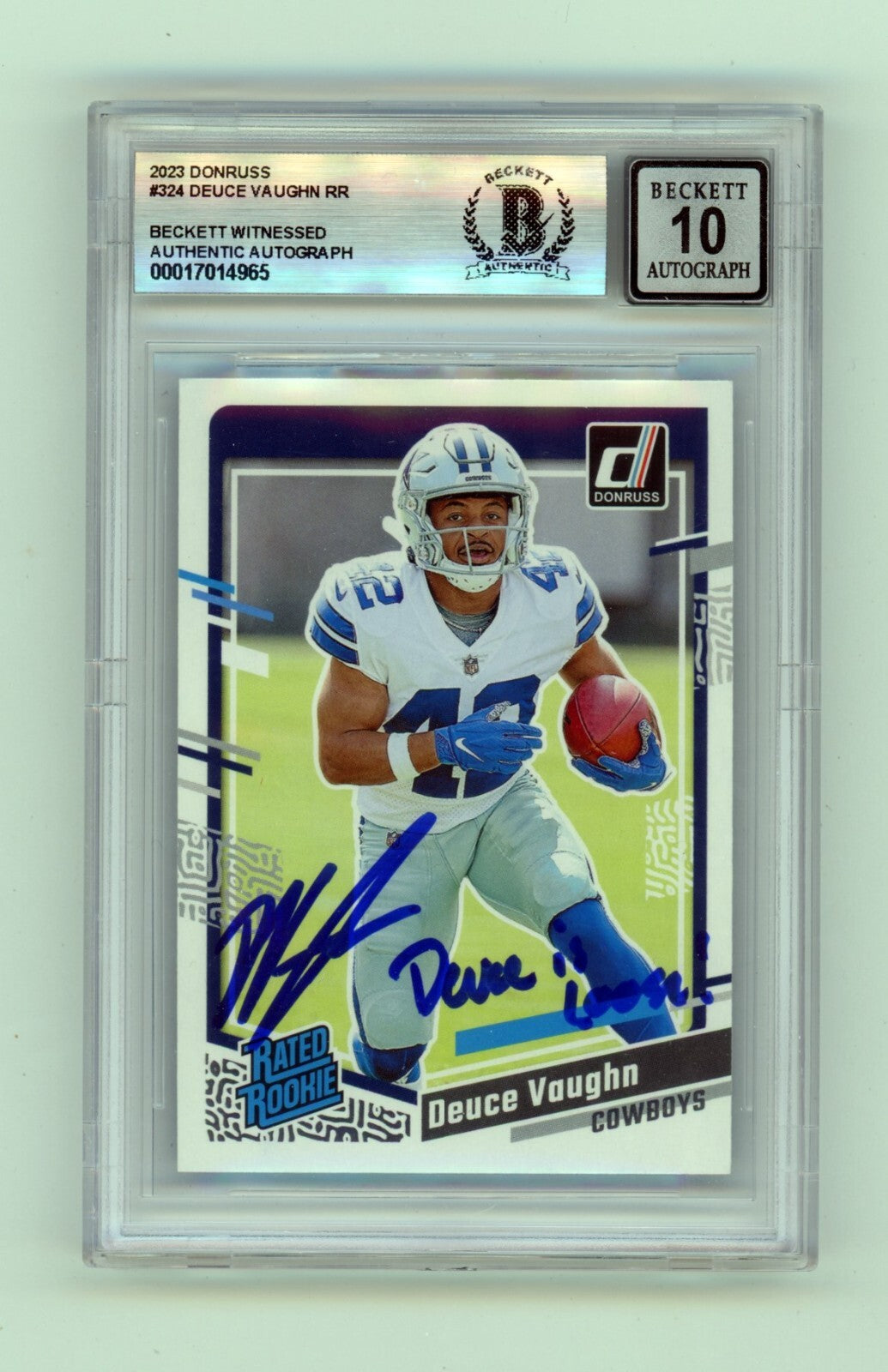 Deuce Vaughn 2023 Donruss Rated Rookie Signed Deuce is Loose Ins RC BGS 10 Auto-Powers Sports Memorabilia