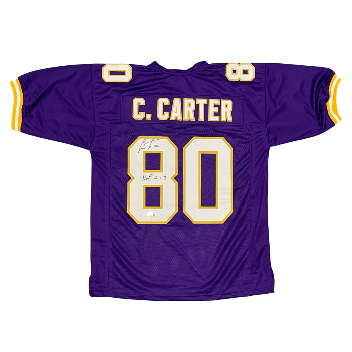 Cris Carter Signed Vikings Custom Jersey w/ HOF 2013 Beckett Witness BAS COA-Powers Sports Memorabilia