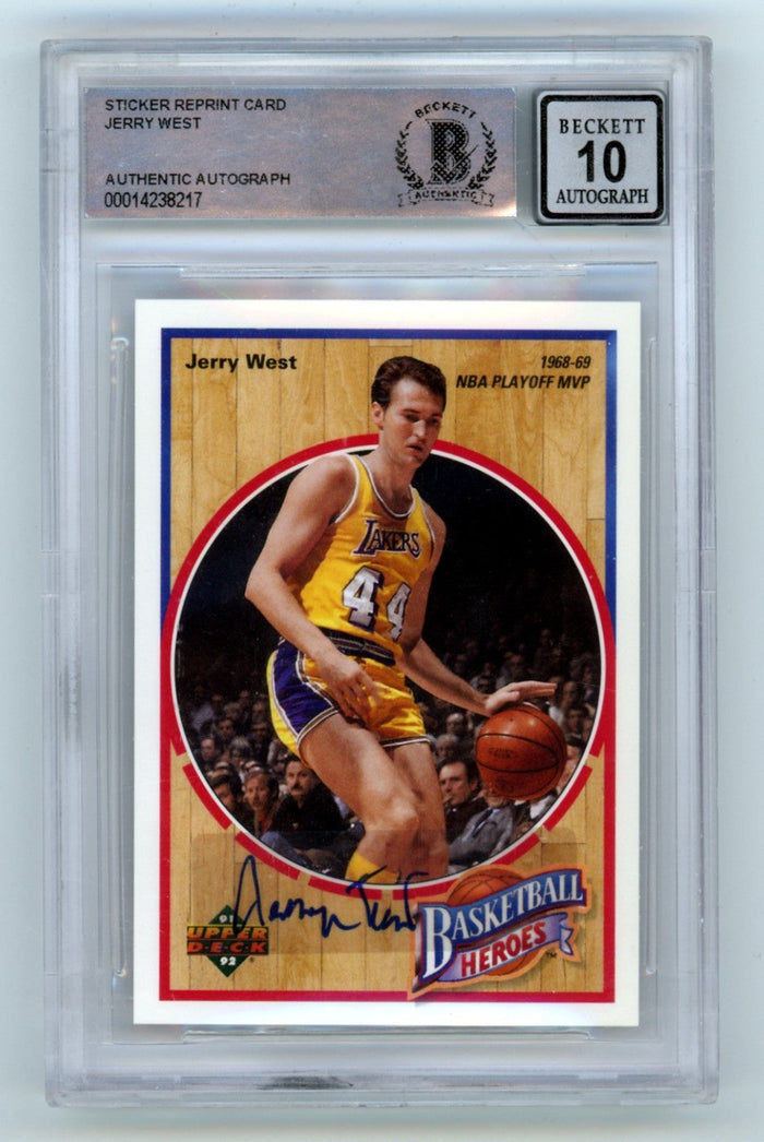 Jerry West 1991-92 Upper Deck #3 Heroes Signed Sticker Auto Beckett BGS 10 Auto-Powers Sports Memorabilia