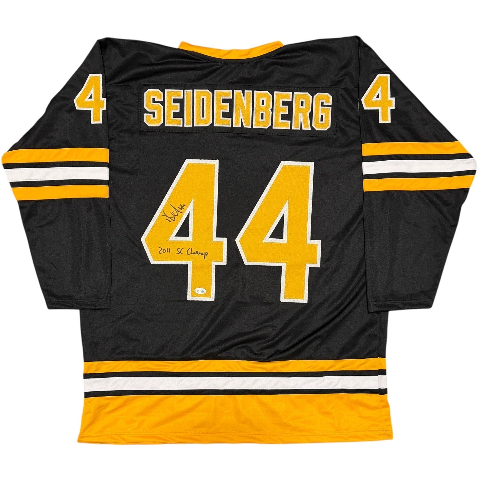 Dennis Seidenberg Signed Custom Jersey w/ 2011 SC Champs JSA Witness Authenticated-Powers Sports Memorabilia