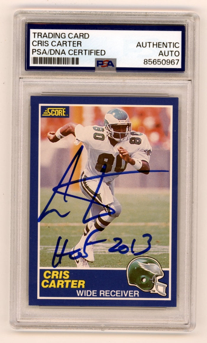 Cris Carter 1989 Score Football #72 Signed RC w/ HOF 2013 INS PSA/DNA Authenticated-Powers Sports Memorabilia