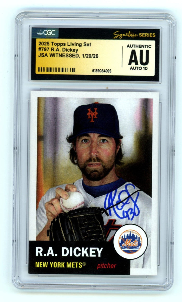 R.A. Dickey 2025 Topps Living Set #797 Signed JSA CGC 10 Auto NY Mets-Powers Sports Memorabilia