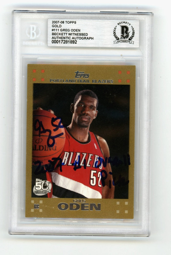 Greg Oden 2007-08 Topps #111 Gold 1335/2007 RC Signed #1 Pick Insc BGS BAS Auto-Powers Sports Memorabilia