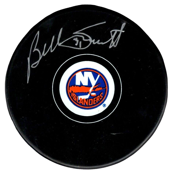 Billy Smith Signed New York Islanders Logo Puck Beckett Witness Authenticated-Powers Sports Memorabilia